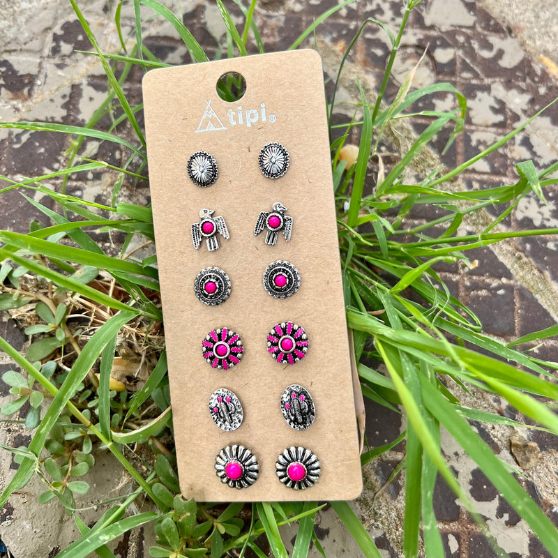 Set of 6 Pink Earrings-2 Options | gussieduponline
