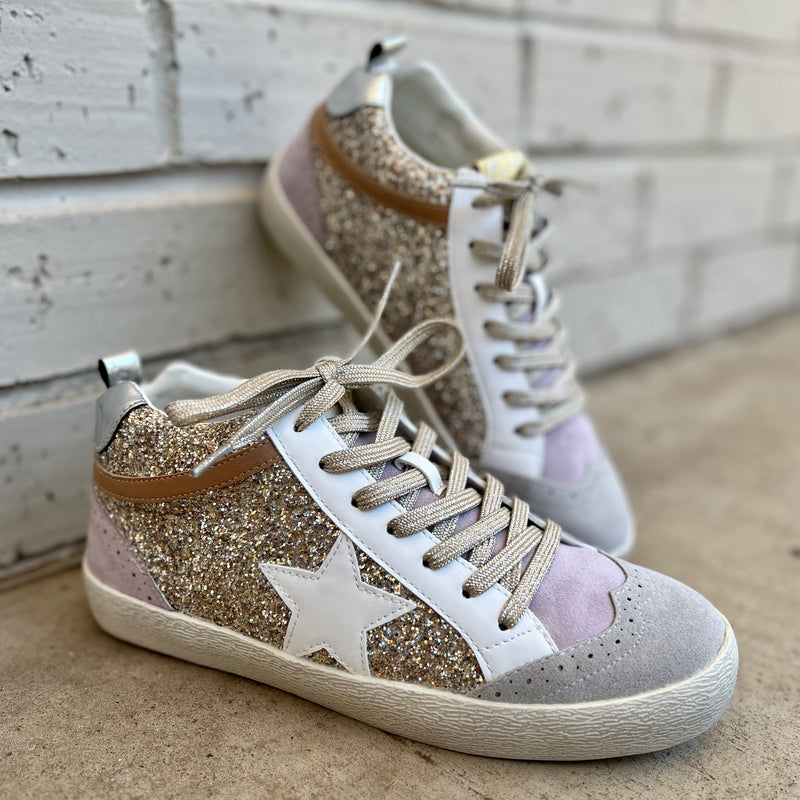 Oxford Lilacs & Gold Sneakers | gussieduponline