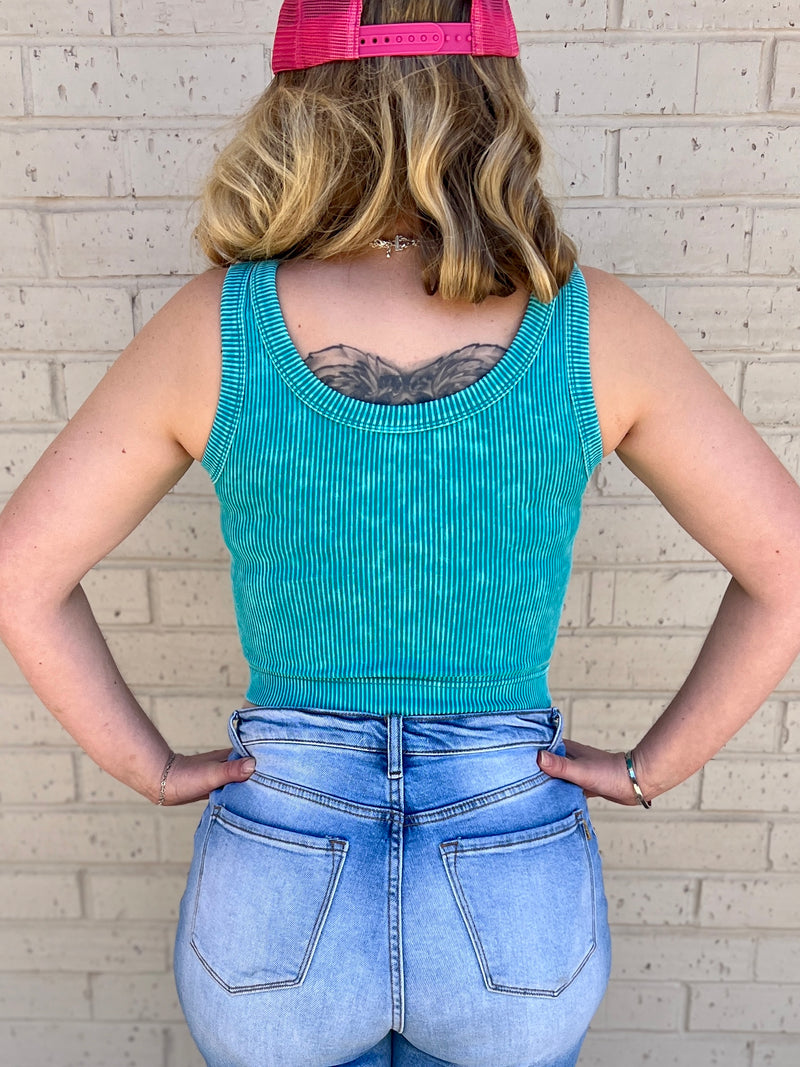 Light Teal Stone Washed Ribbed Seamless Top I Gussied Up Online