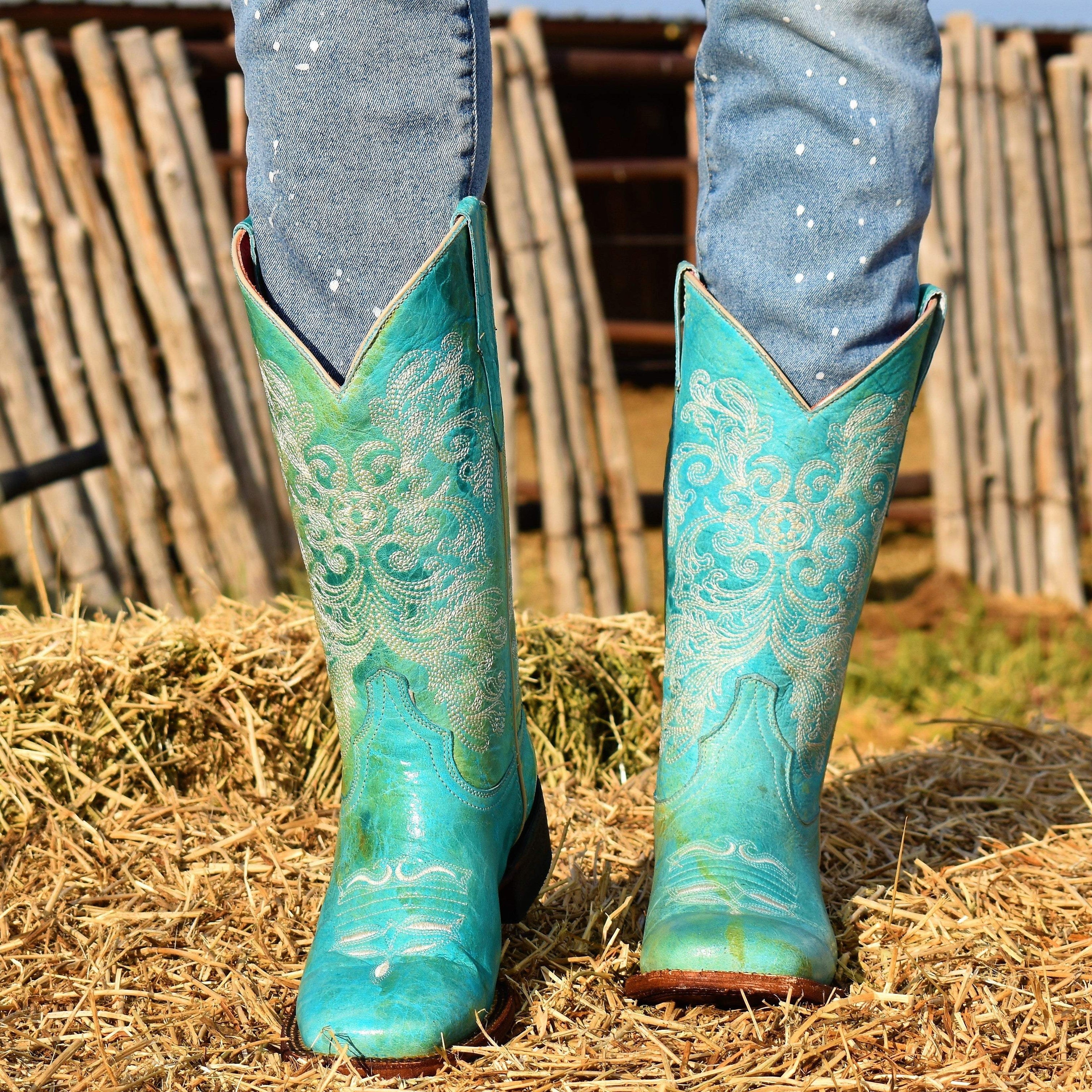 Teal leather boots online