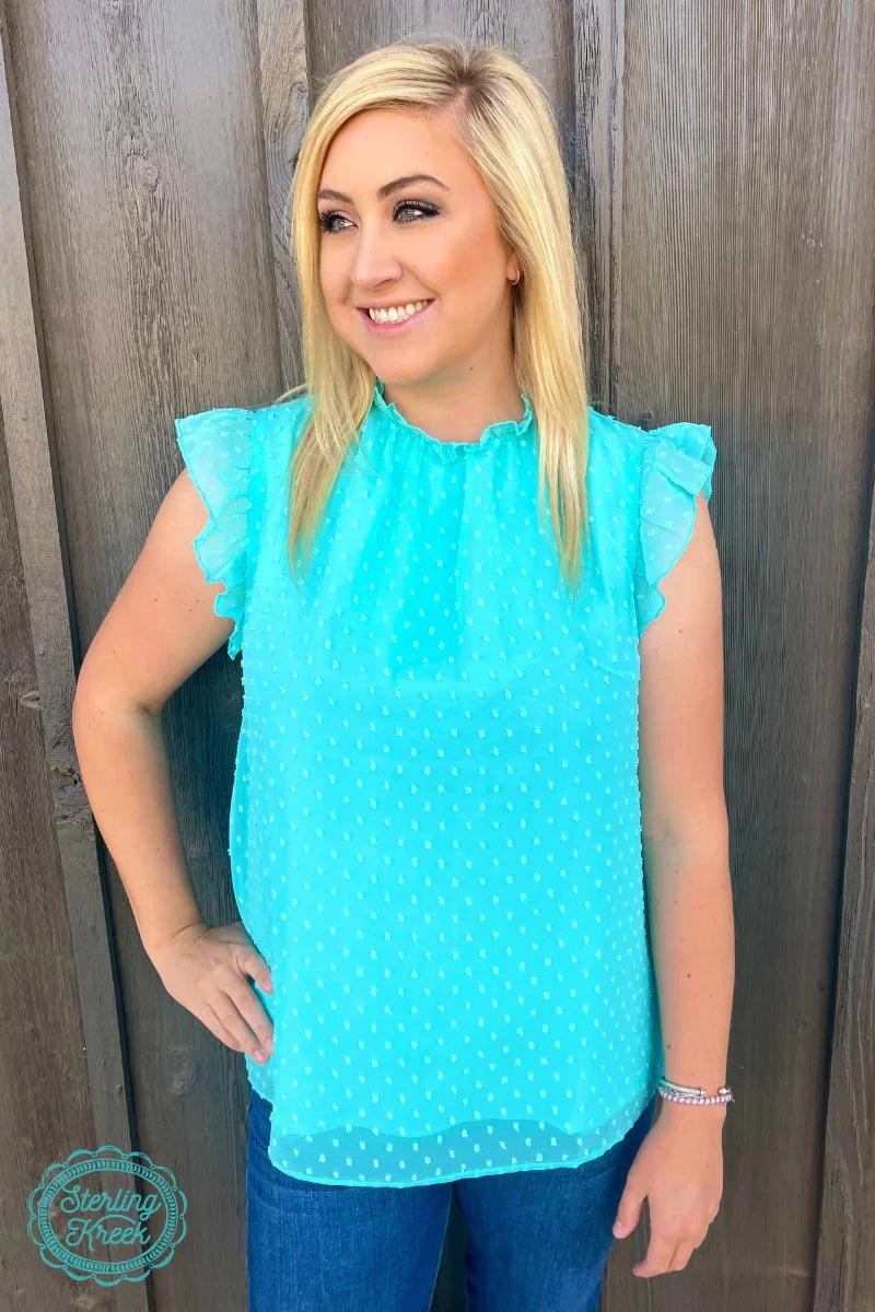 Swiss Dot Turquoise Babydoll Top | gussieduponline