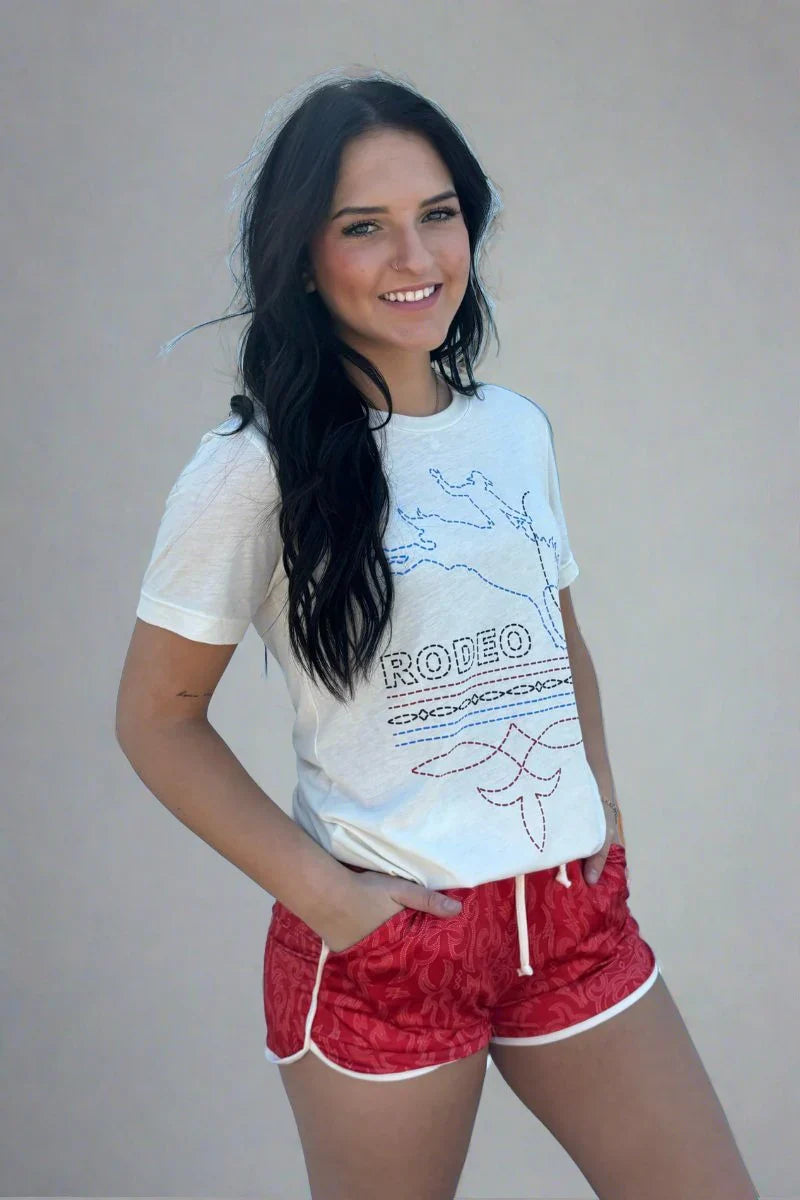 Sterling Kreek Too Cool for British Rule Tee I Gussieduponline. top. women's top. white. graphic tee. red. blue. independence. freedom. short sleeve. scoop neck. apparel. women's western boutique. small business. Ships fast from Texas. 