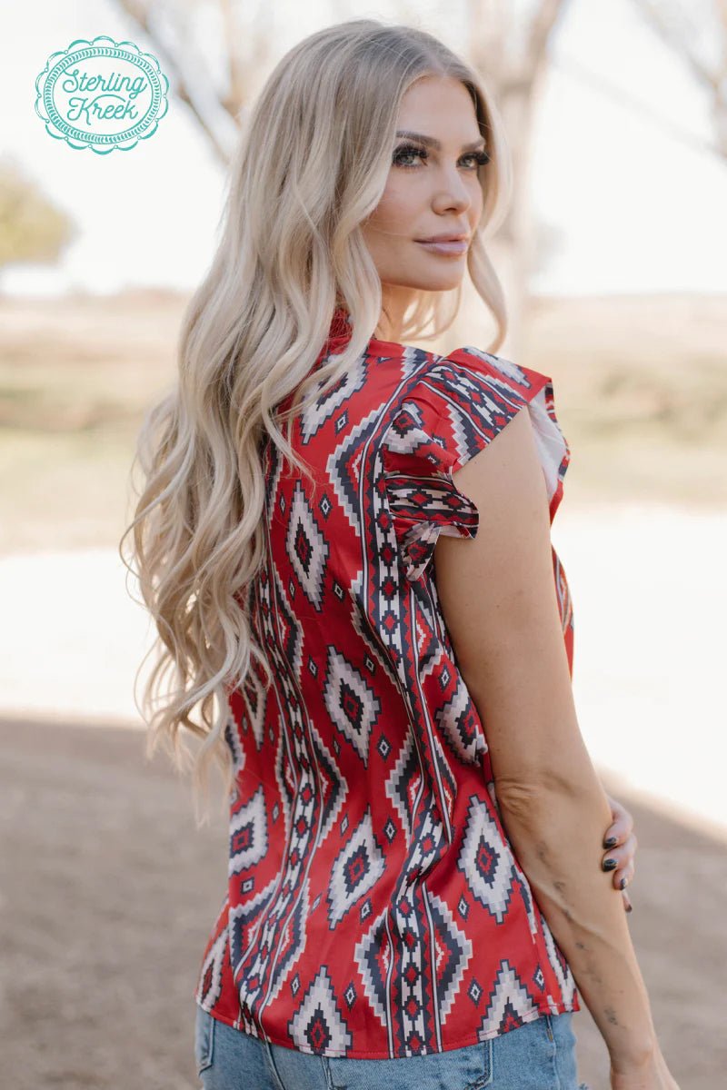 Sterling Kreek Red Aztec Babydoll Top | gussieduponline