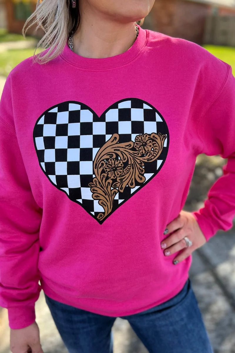 Sterling Kreek Checkered In Love Sweatshirt | gussieduponline