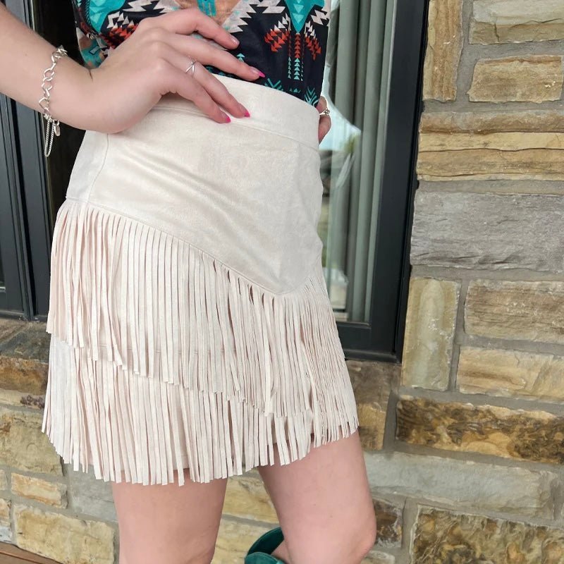 Fort Worth Fringe Skirt Tan | gussieduponline