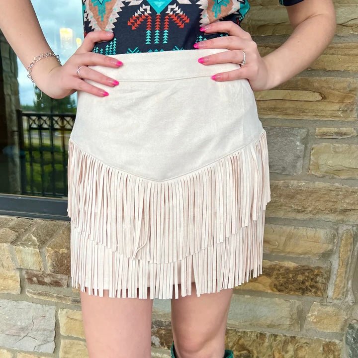 Plus Fort Worth Fringe Skirt Tan | gussieduponline