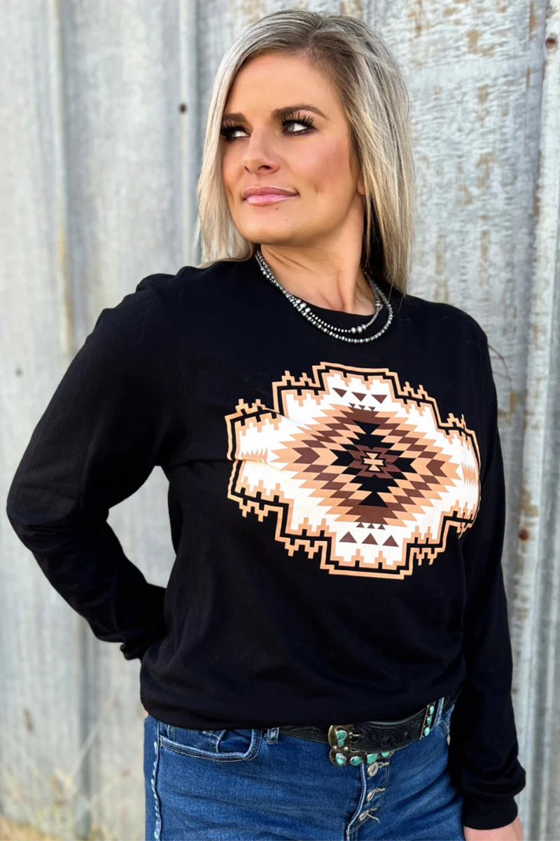 Sterling Kreek Navajo Rug Long Sleeved Top | gussieduponline