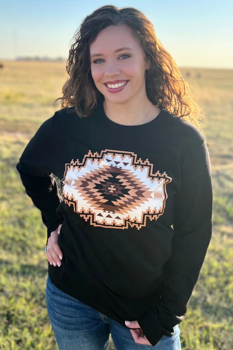 Sterling Kreek Navajo Rug Long Sleeved Top | gussieduponline