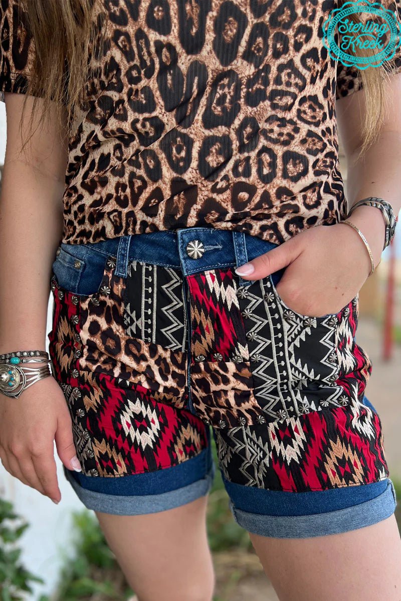 Sterling Kreek Leopard Patched Up Shorts-Long | gussieduponline