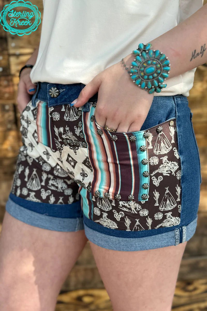 PLUS Sterling Kreek Patched Up Western Shorts-Long | gussieduponline