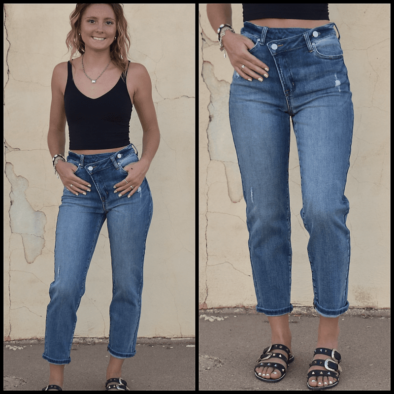 Risen High Rise Crossover Tapered Jeans | gussieduponline