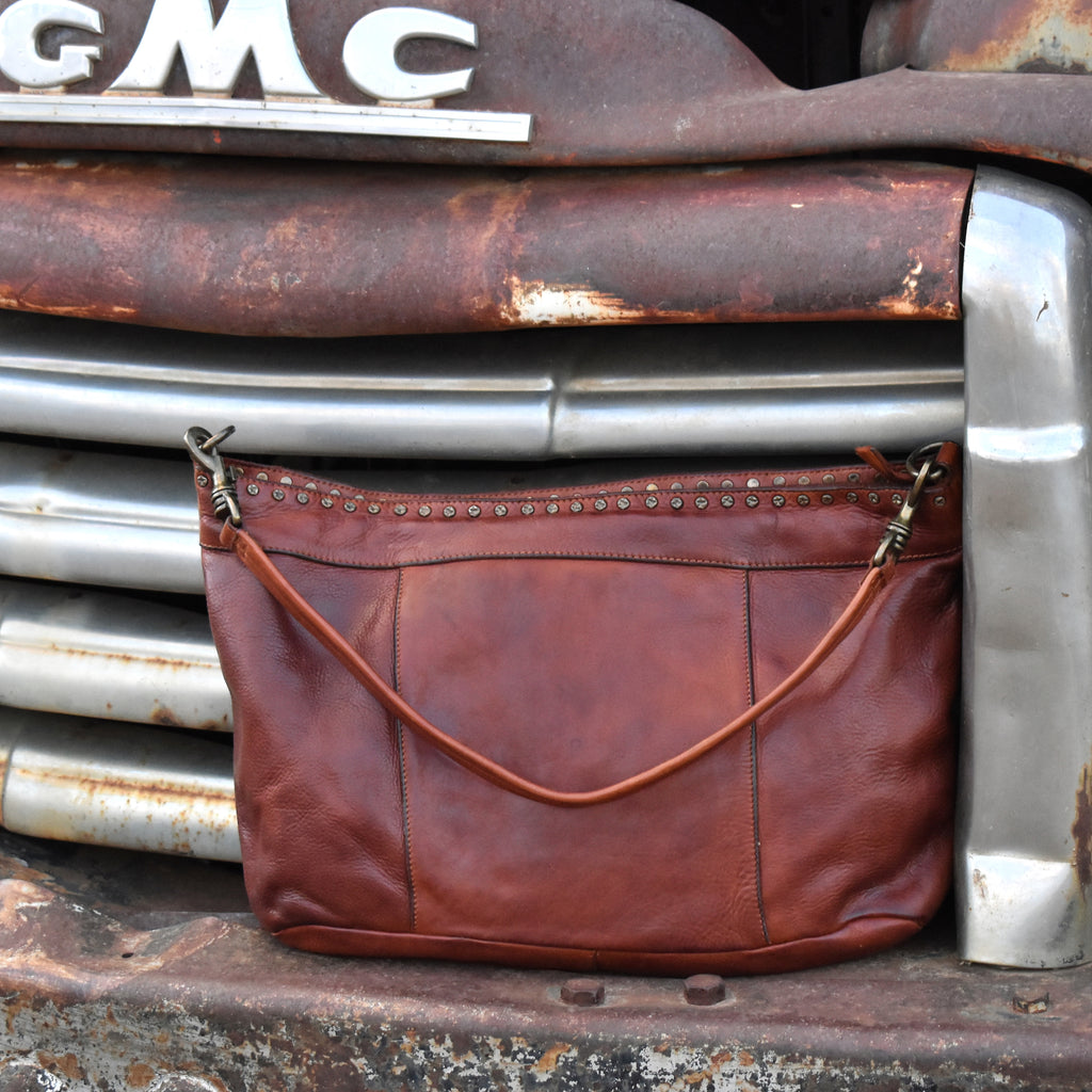 The Remi Retro Buckstitch & Fringe Leather Bag