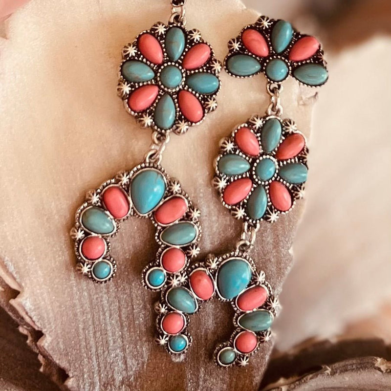Pink And Turquoise 3 Tier Earrings | gussieduponline