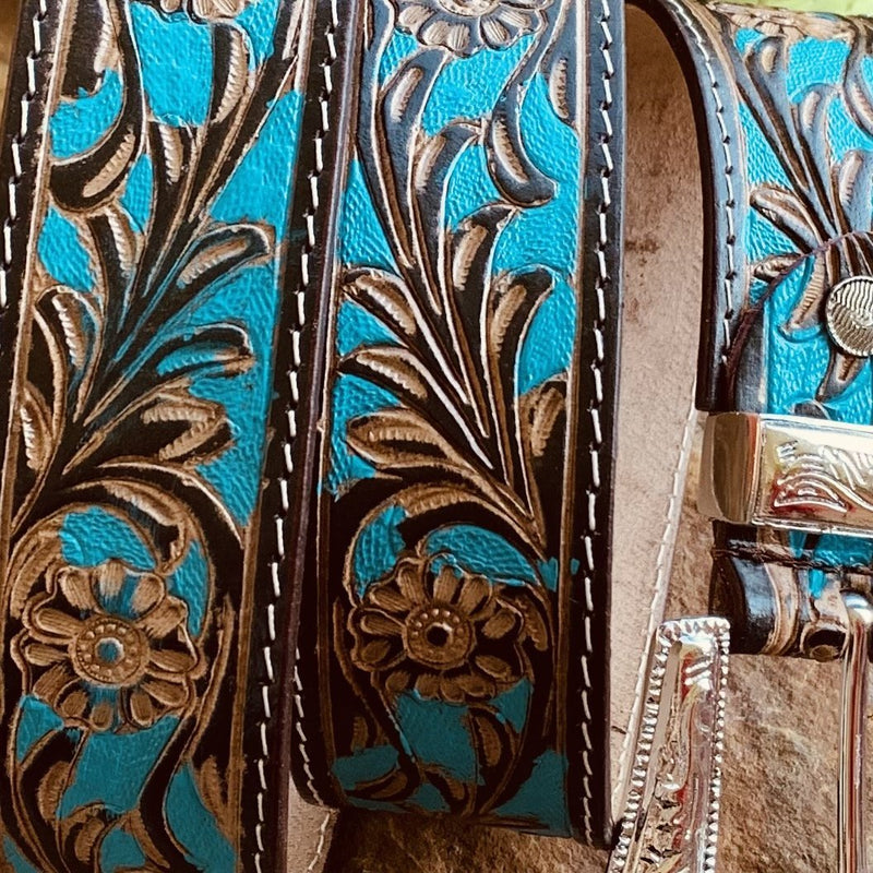 Tooling With Turquoise Leather Belt | gussieduponline