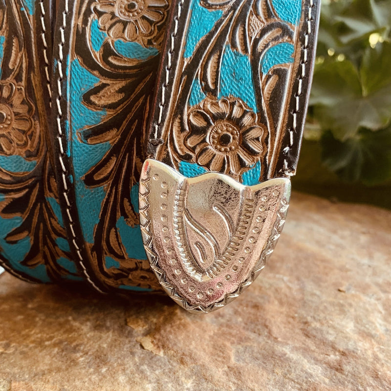 Tooling With Turquoise Leather Belt | gussieduponline