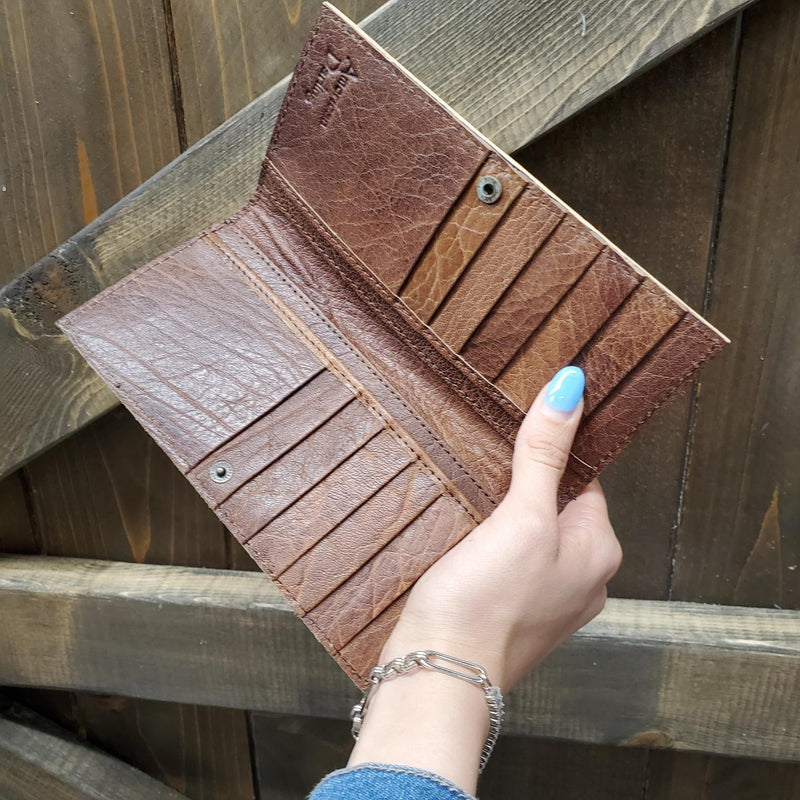 Tan Leather Turquoise Lacing Bi-fold Wallet | gussieduponline
