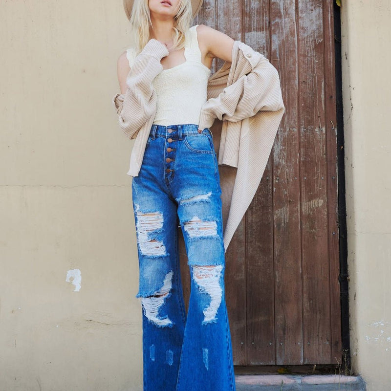 Too Blessed To Stress Wide Leg Jeans | gussieduponline