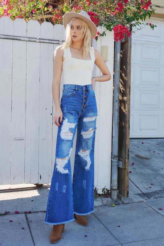 Too Blessed To Stress Wide Leg Jeans | gussieduponline