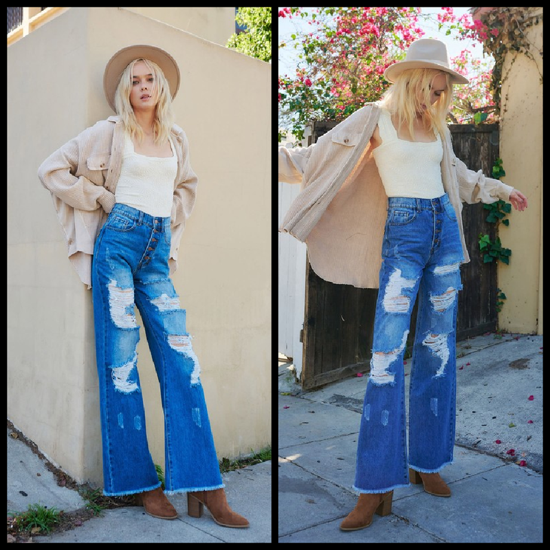 Too Blessed To Stress Wide Leg Jeans | gussieduponline