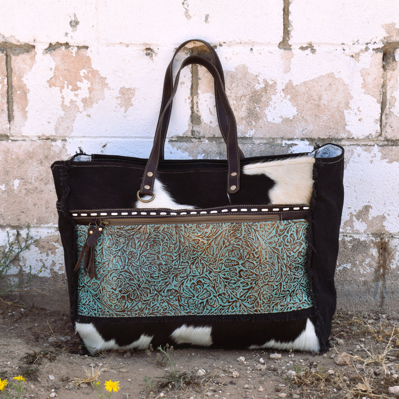 Bronzed Embossed Turquoise Weekender | gussieduponline