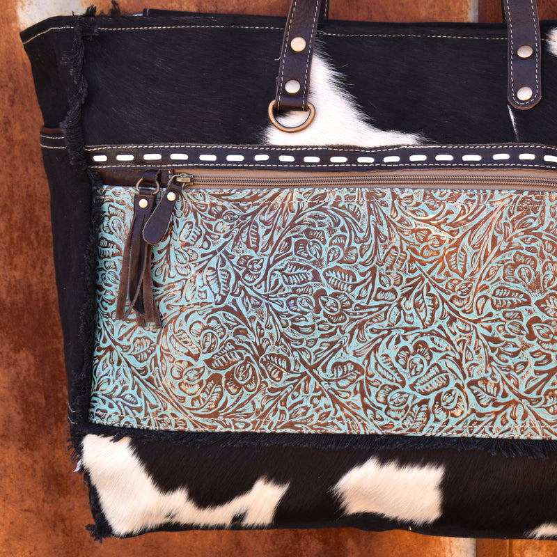 Bronzed Embossed Turquoise Weekender | gussieduponline