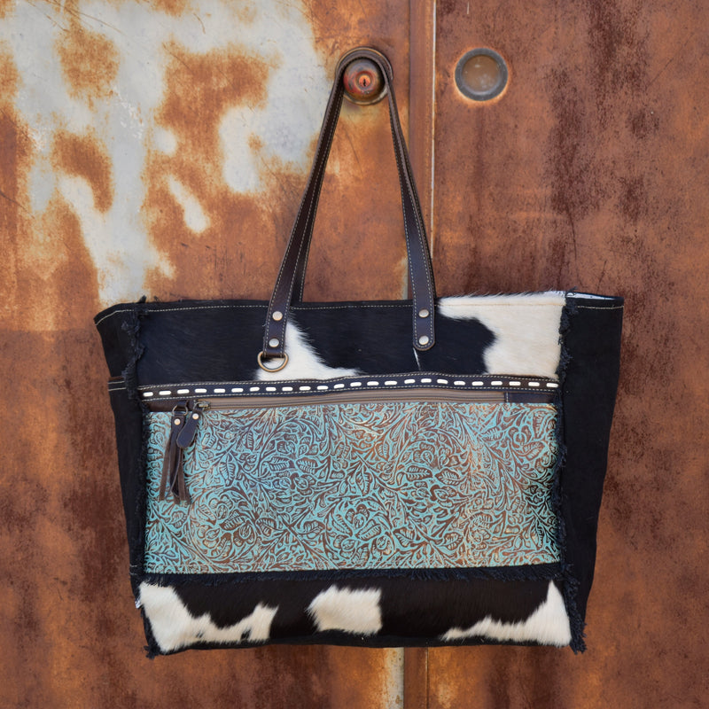 Bronzed Embossed Turquoise Weekender | gussieduponline