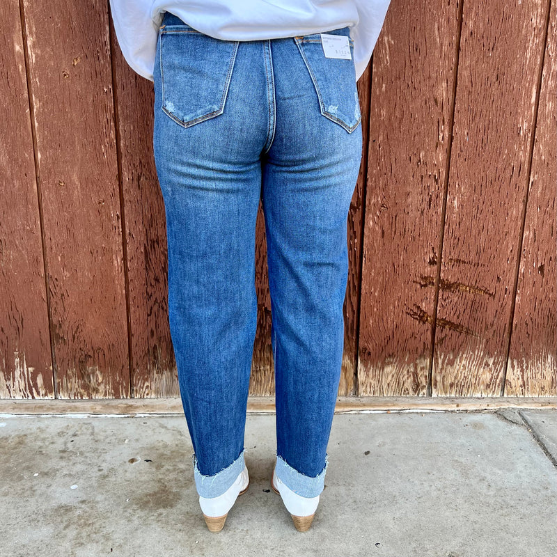 Risen Medium Wash Boyfriend Crossover Jeans | gussieduponline