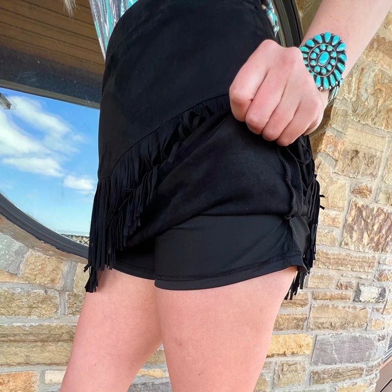 Plus Fort Worth Fringe Skirt Black | gussieduponline