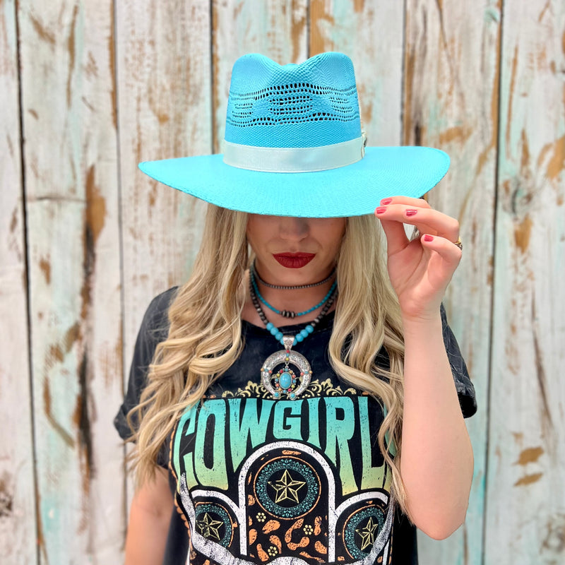 Rolling Around In The Turquoise Straw Hat | gussieduponline