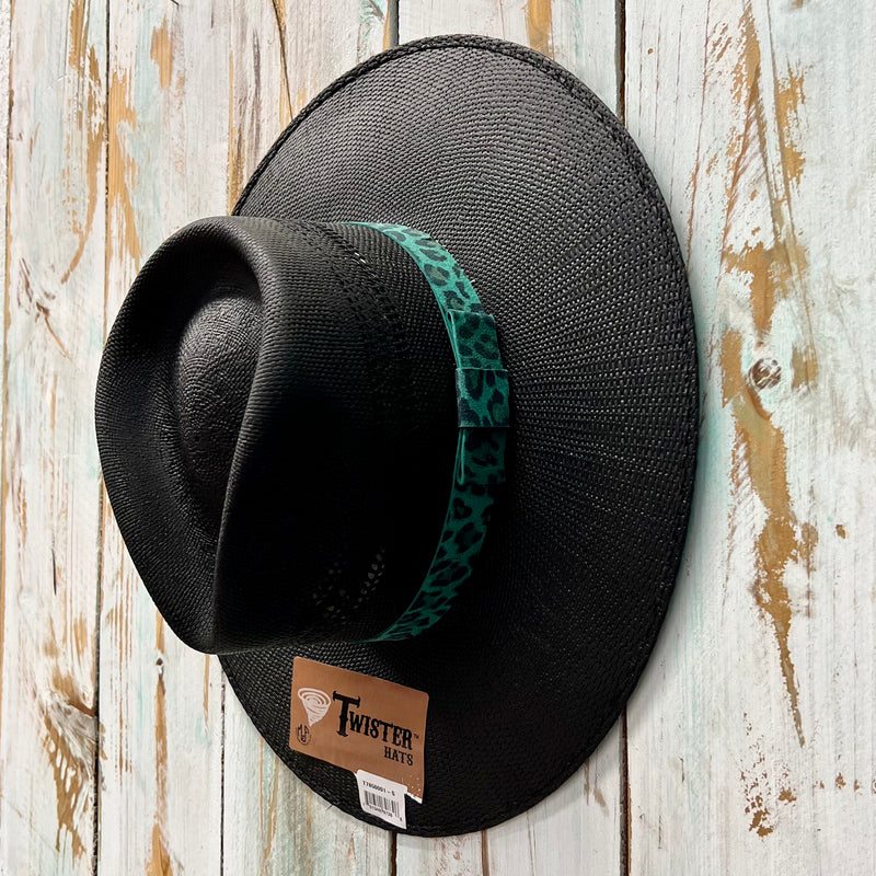 Black Leopard Band Straw Hat | gussieduponline