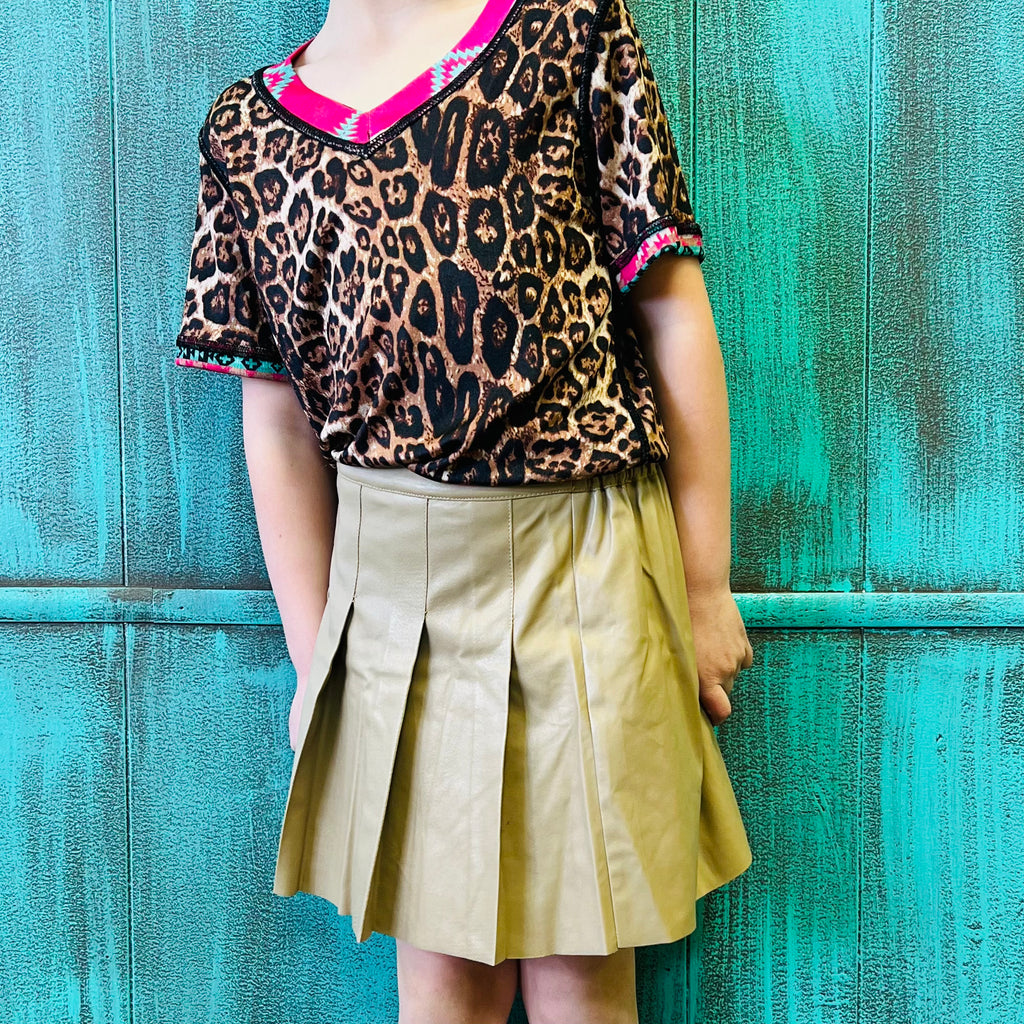 KIDS Little Sassy Beige Faux Leather Skirt | gussieduponline