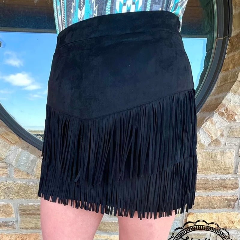 Plus Fort Worth Fringe Skirt Black | gussieduponline
