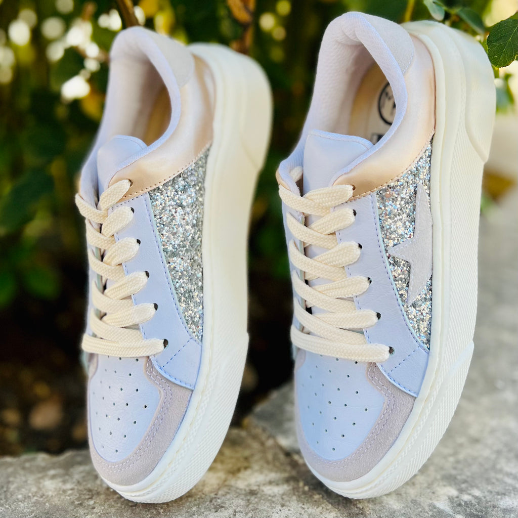 Nude And Silver Sparkle Star Sneakers | gussieduponline