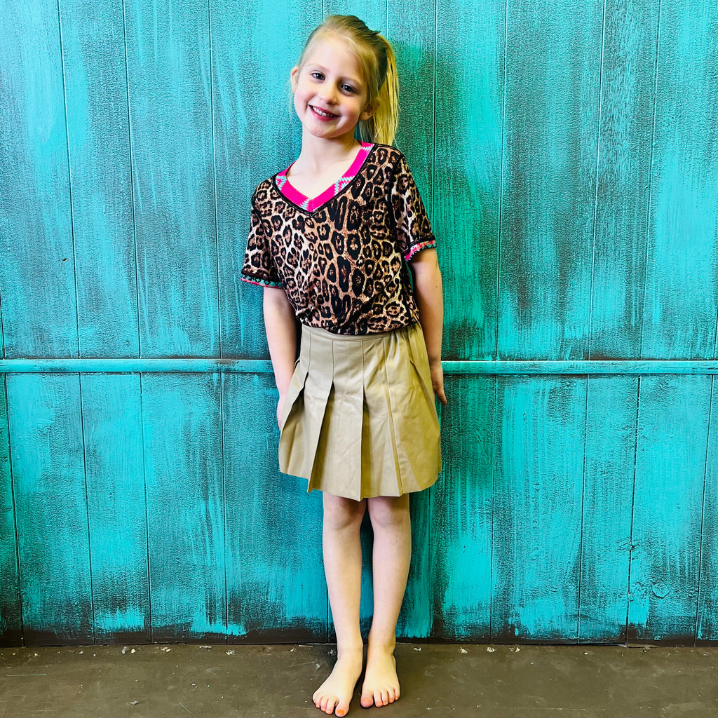 KIDS Little Sassy Beige Faux Leather Skirt | gussieduponline