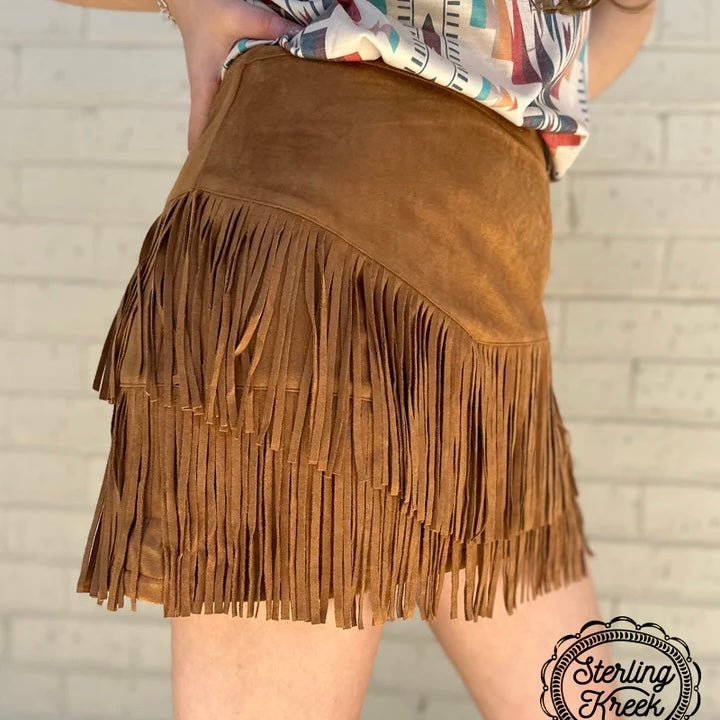 Fort Worth Fringe Skirt Brown | gussieduponline