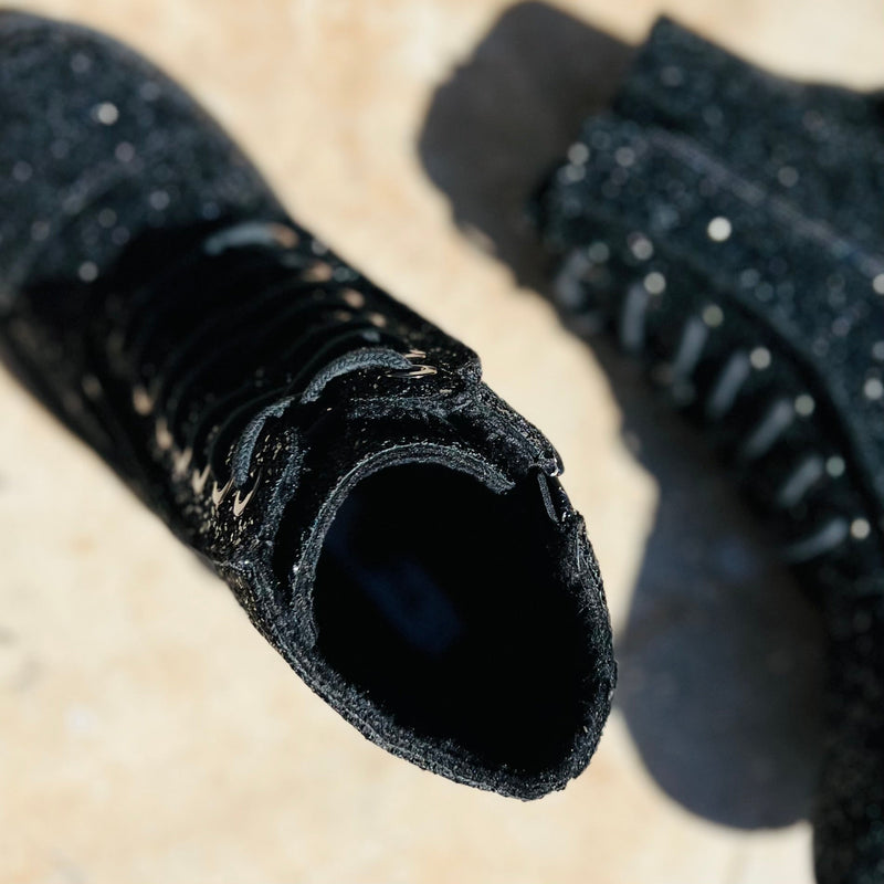 Black Magic Sequin Combat Boots* | gussieduponline