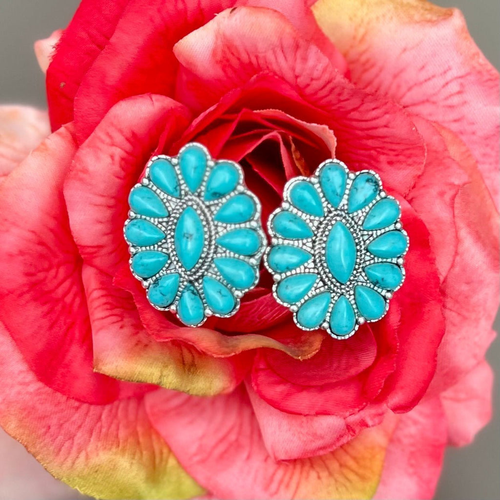Addyson Parker Turquoise Squash Blossom Earrings | gussieduponline